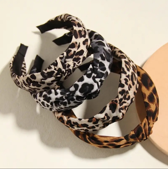 Leopard Print Fabric Headbands Tie-Dye Design, 4pc Set - Picture 1 of 4